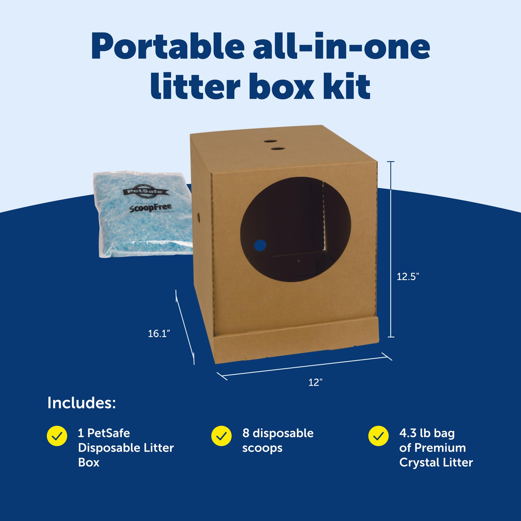 PetSafe Caja de Arena desechable para Gatos, diseño Plegable Cubierto para Viajes, de The Makers of ScoopFree, Caja de Arena autolimpiable, Incluye Arena para Gatos de Cristal Azul Original de 4.4