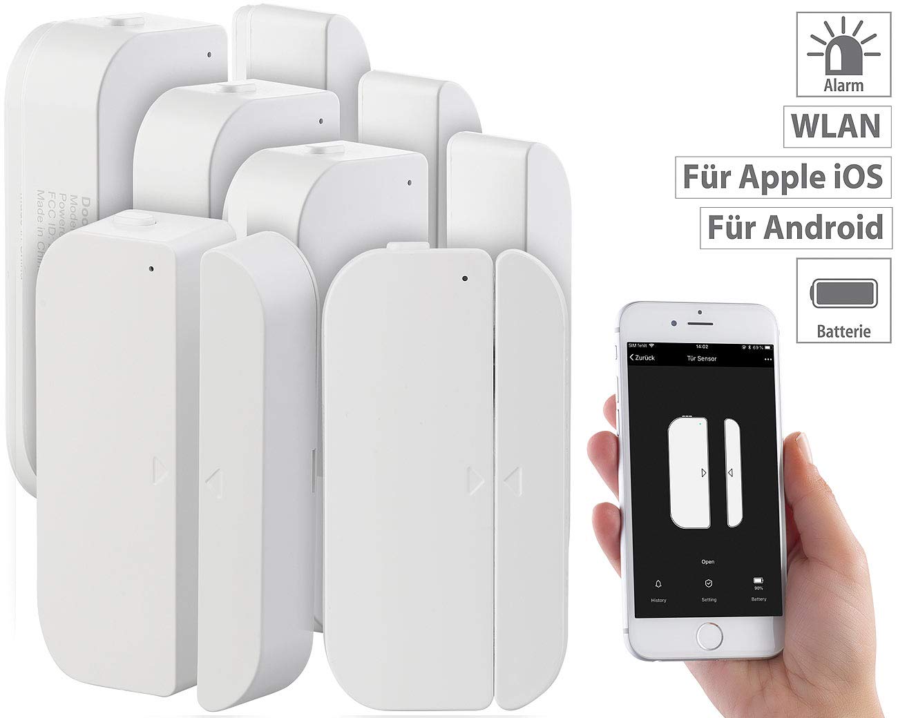 Luminea Fenstersensor WLAN: 5er-Set WiFi Tür & Fensteralarm, Alexa und Google Assistant komp. (Alexa Fensterkontakt, Fenstersensor, Smart Life Türsensor)