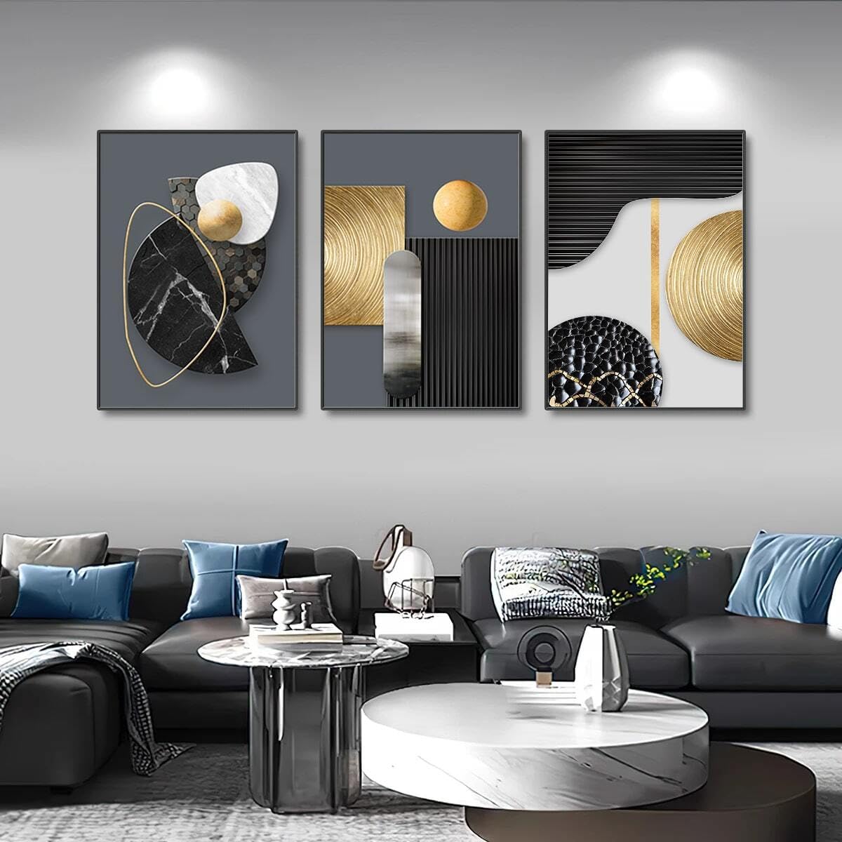 Cuadro abstracto geométrico moderno de 3 piezas para pared, ideal para sala de estar, dormitorio, comedor, cafetería u oficina (60x90cm x 3/Sin marco).