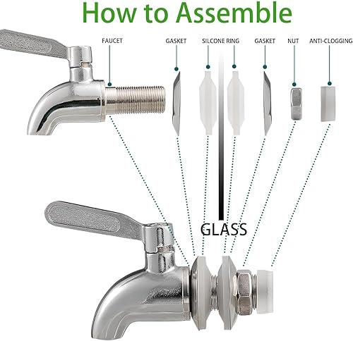Miniatura 7 de Juego de 2 dispensadores de bebidas de vidrio para fiestas, dispensadores de bebidas de hielo de 1 galón con soporte, dispensador de jugo con