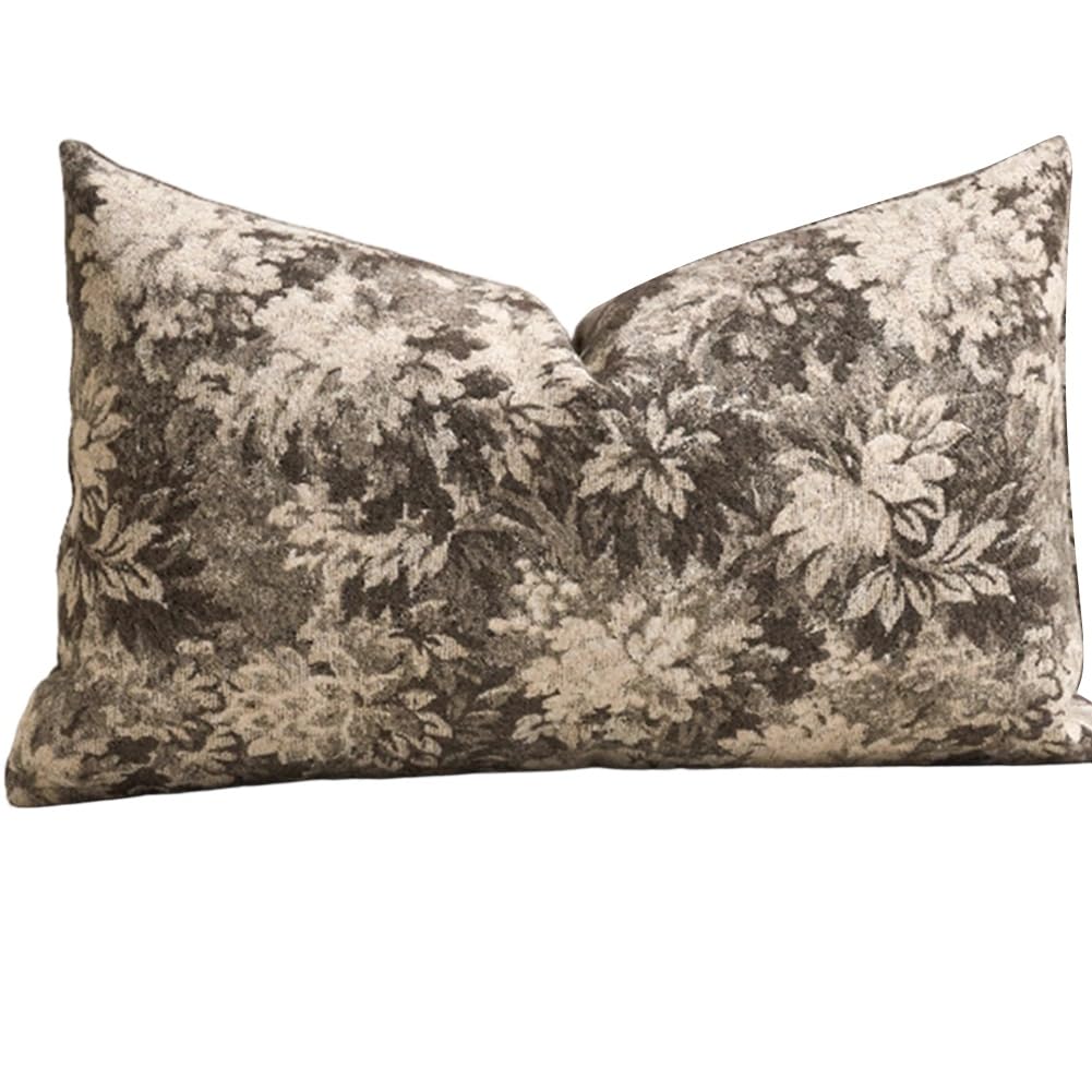 Hndhbfgrt Plush Rectangular Pillowcases Neutral Floral Design, Decorative Farmhouse-Style Cushion Covers for Sofa Grey