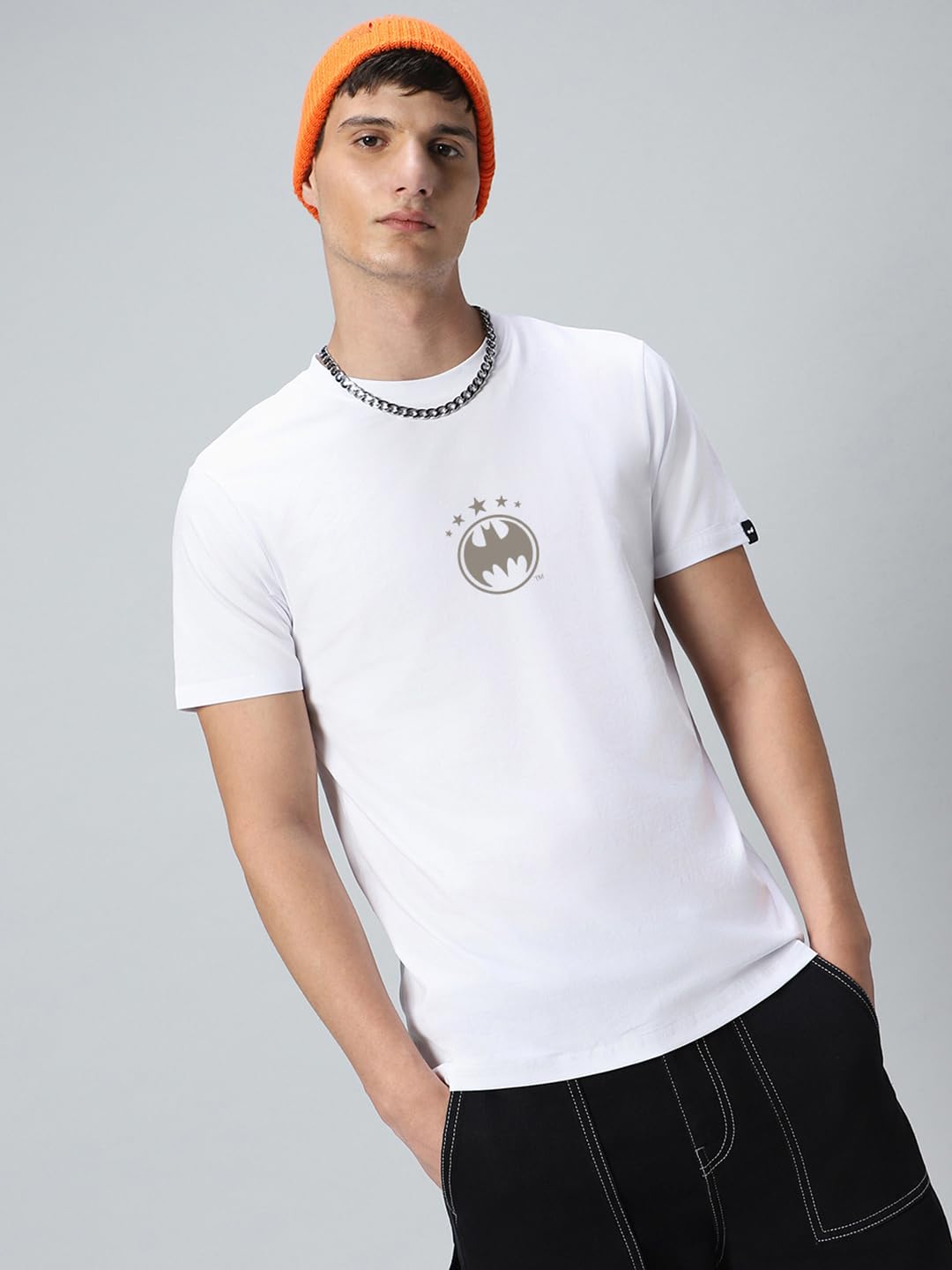 Bewakoof X DC Camiseta de algodón con estampado gráfico para hombre Corte regular de manga media larga y cuello redondo | Camiseta para hombre | Camiseta de algodón para hombre | Camisetas para hombre