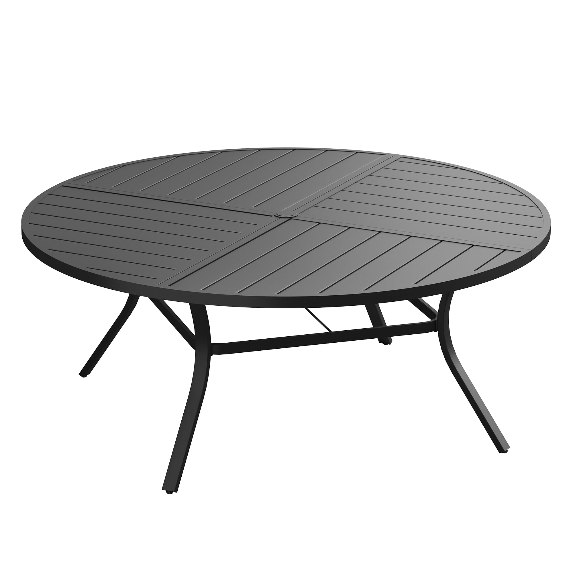 VICLLAX 63" Round Outdoor Table, Patio Dining Table for 8-10 with Umbrella Hole for Garden Lawn Deck Backyard, Black