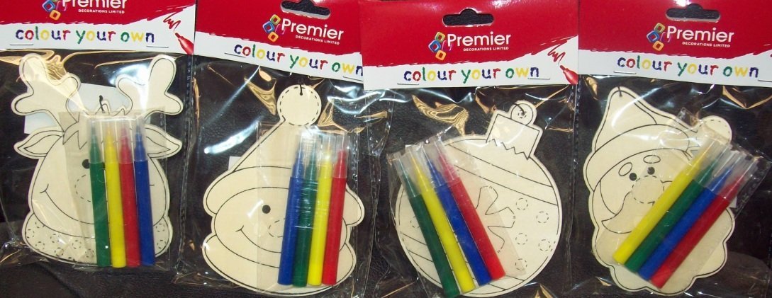 Premier Colour Your Own Christmas Character Face Hanging Wooden Decoration - Assorted Designs