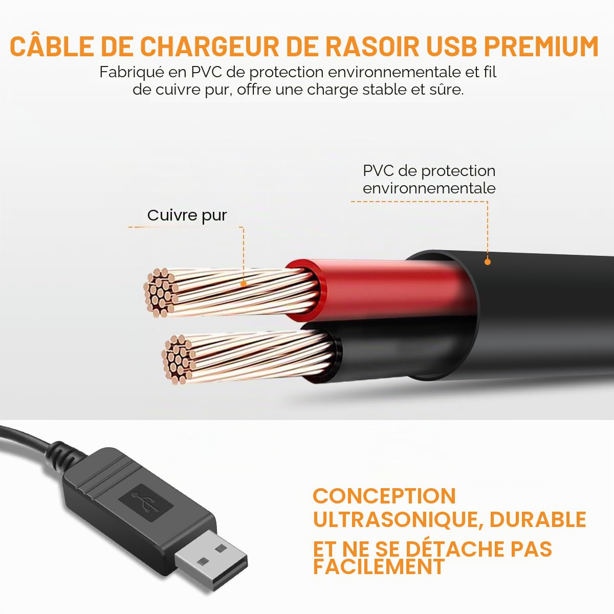 AIEVE Chargeur pour rasoir Braun, câble d'alimentation USB 12 V pour tondeuse Braun série 3, série 7, série 9, série 1, 3020S, 3080S, 760CC, 790CC, 340s, 190s, 5190cc, 5210, 9095cc