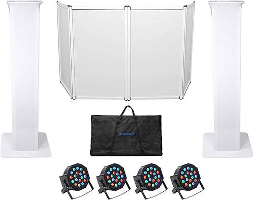 (2) Rockville RTP32W Totem - Soporte de luz de cabeza móvil + Scrims+bolsas de transporte con (1) Rockville RFAAW DJ Fachada para eventos +