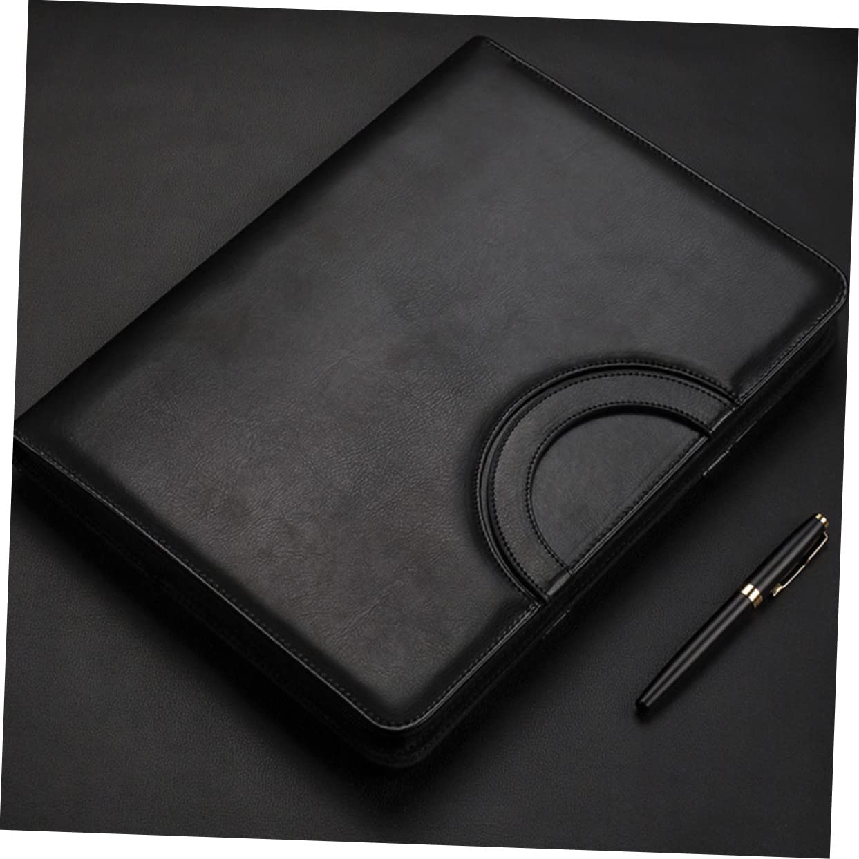 LALAFINA Cartella Portadocumenti Business A4 con Zip, Pu Nero | Formato A4, Include Blocco Note e Calcolatrice, per Riunioni e Viaggio di Lavoro