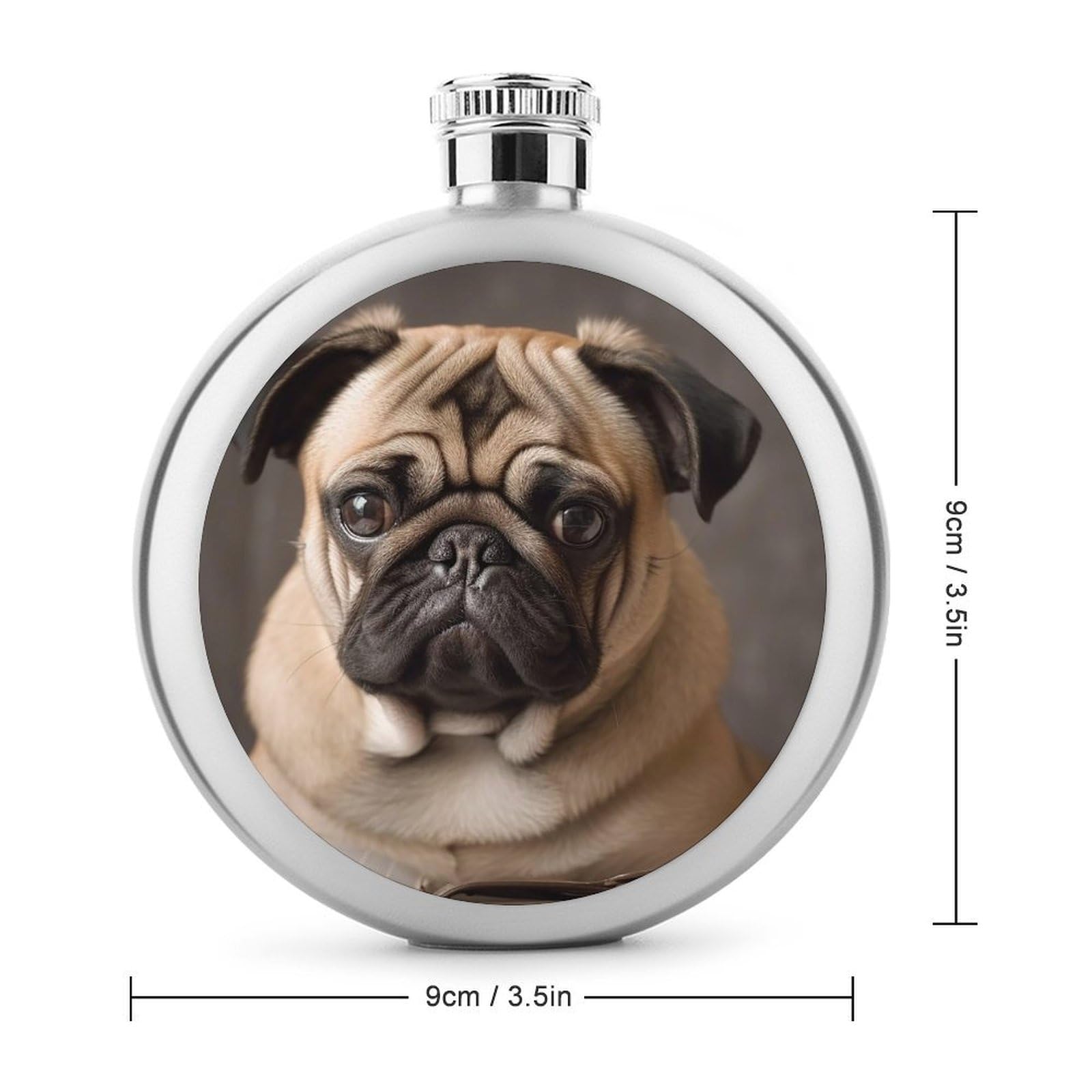 Stainless Steel Wine Bottle Liquor Container Animal Pug Dog Print Leak Proof Hip Flask Durable for Camping Hiking Travel Festivals