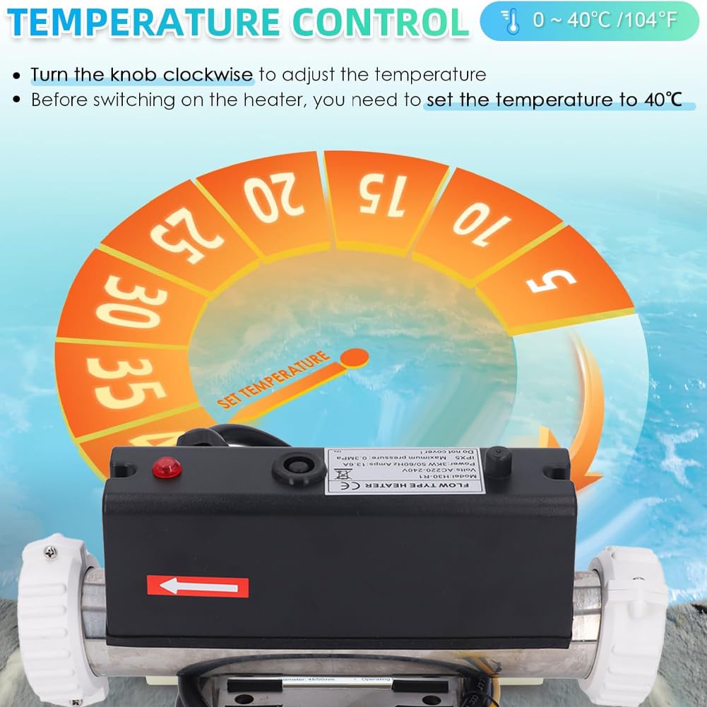Gugxiom Calentador de Piscina, Eléctrico, Calentador de Agua, Termostato con Control de Temperatura, Autocalentamiento para Bañera de Hidromasaje, Piscina, Cableado (3KW)