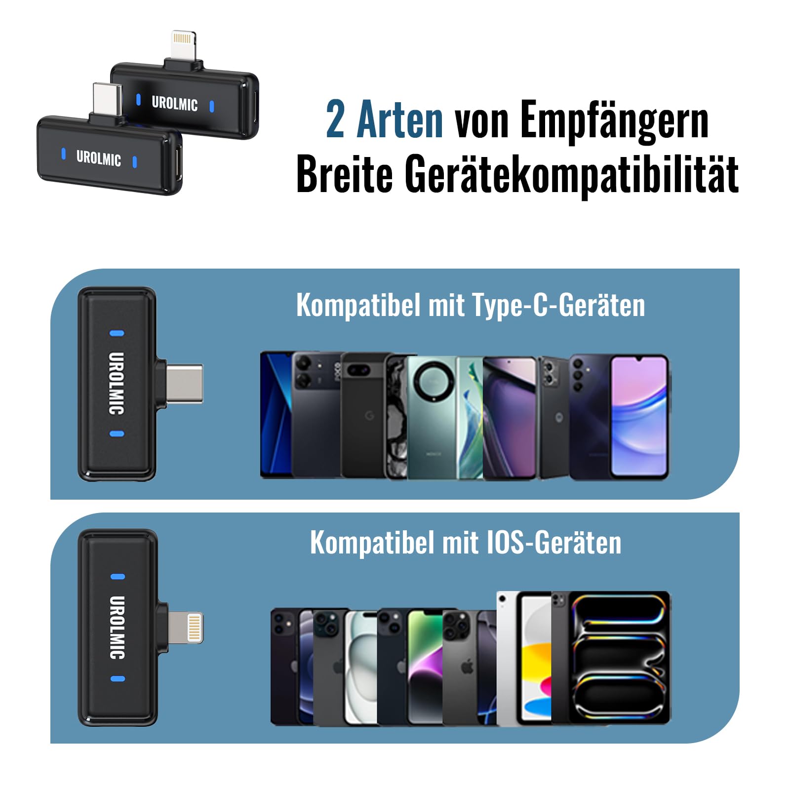 Kabelloses Lavalier Mikrofon mit Digitalem Display & Ladecase, 45H Batterie, 50m Reichweite, Rauschreduzierung, Lightning/USB-C für iOS- und Android-Geräte, für Videos, Vlogging, Streaming