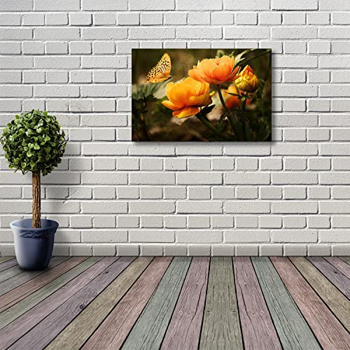 Toile d'art mural peintures fleur papillon argenté 50