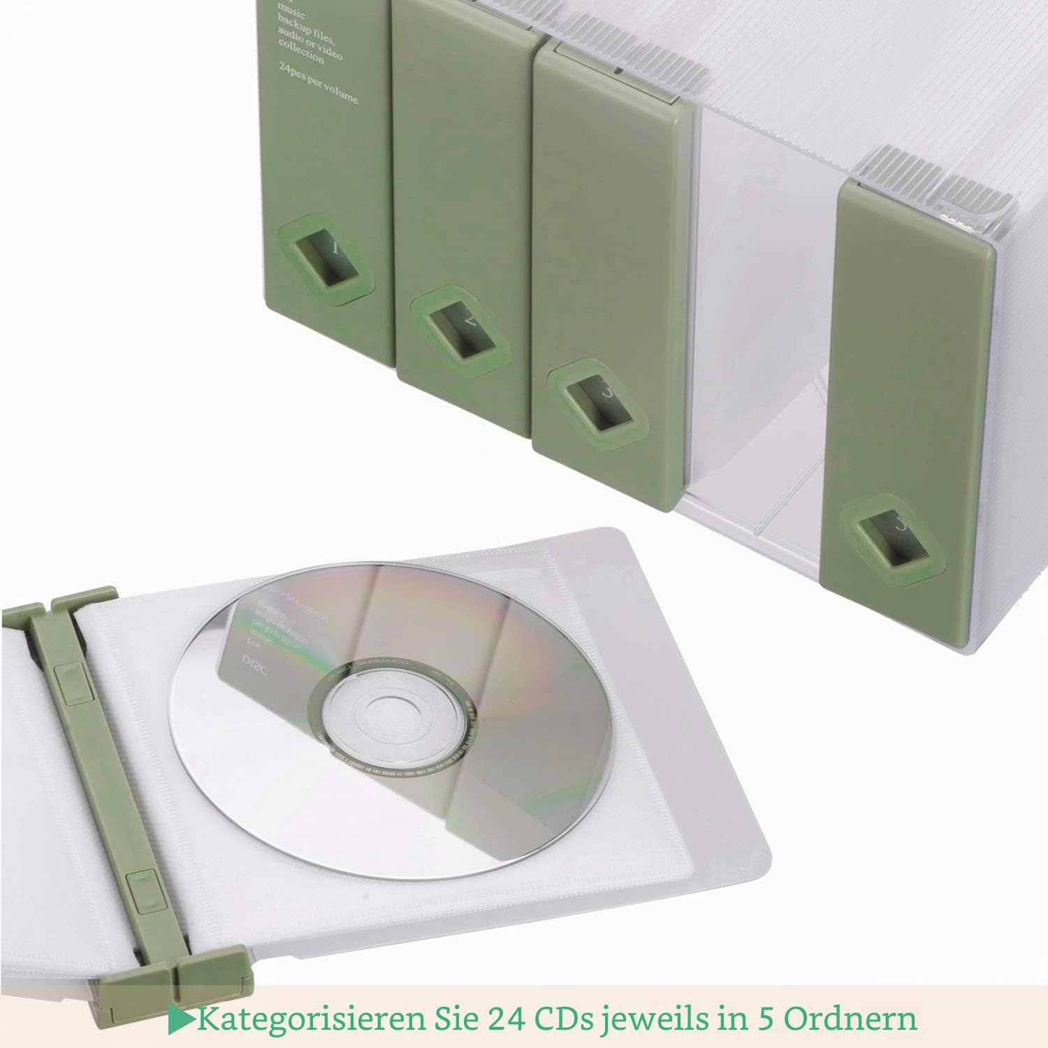 AhfuLife CD/DVD/Blu-ray Aufbewahrung Boxen Farbenfrohe, DVD Box Platzsparende Transport-Hüllen, CD Hüllen für Auto und Zuhause bis zu 120 Discs Ideal für Geschenke (Grün)