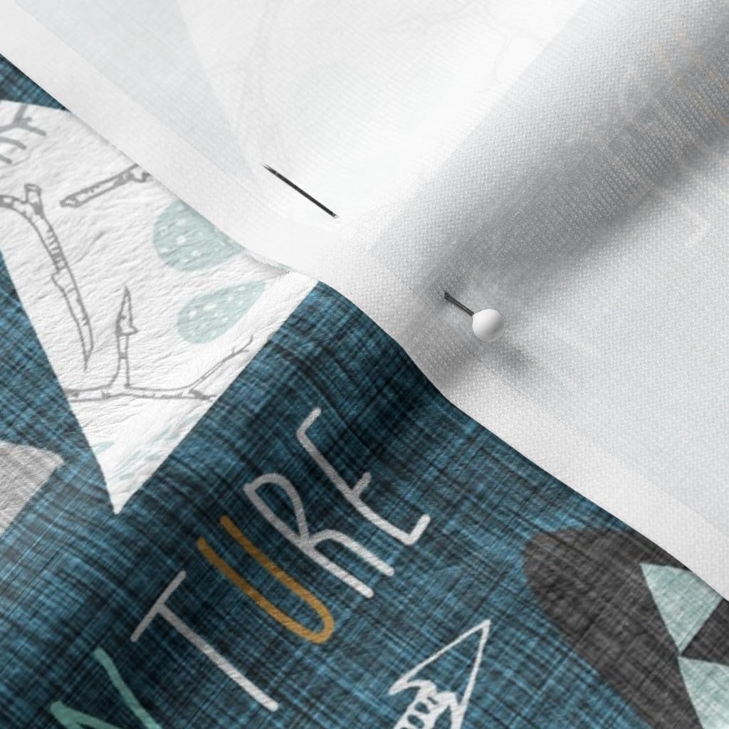 Spoonflower Fabric - Adventure Awaits Regular Boy Mountain Teal Dark Blue Wilderness Printed on Minky Fabric by The Yard - Sewing Baby Blankets Quilt Backing Plush