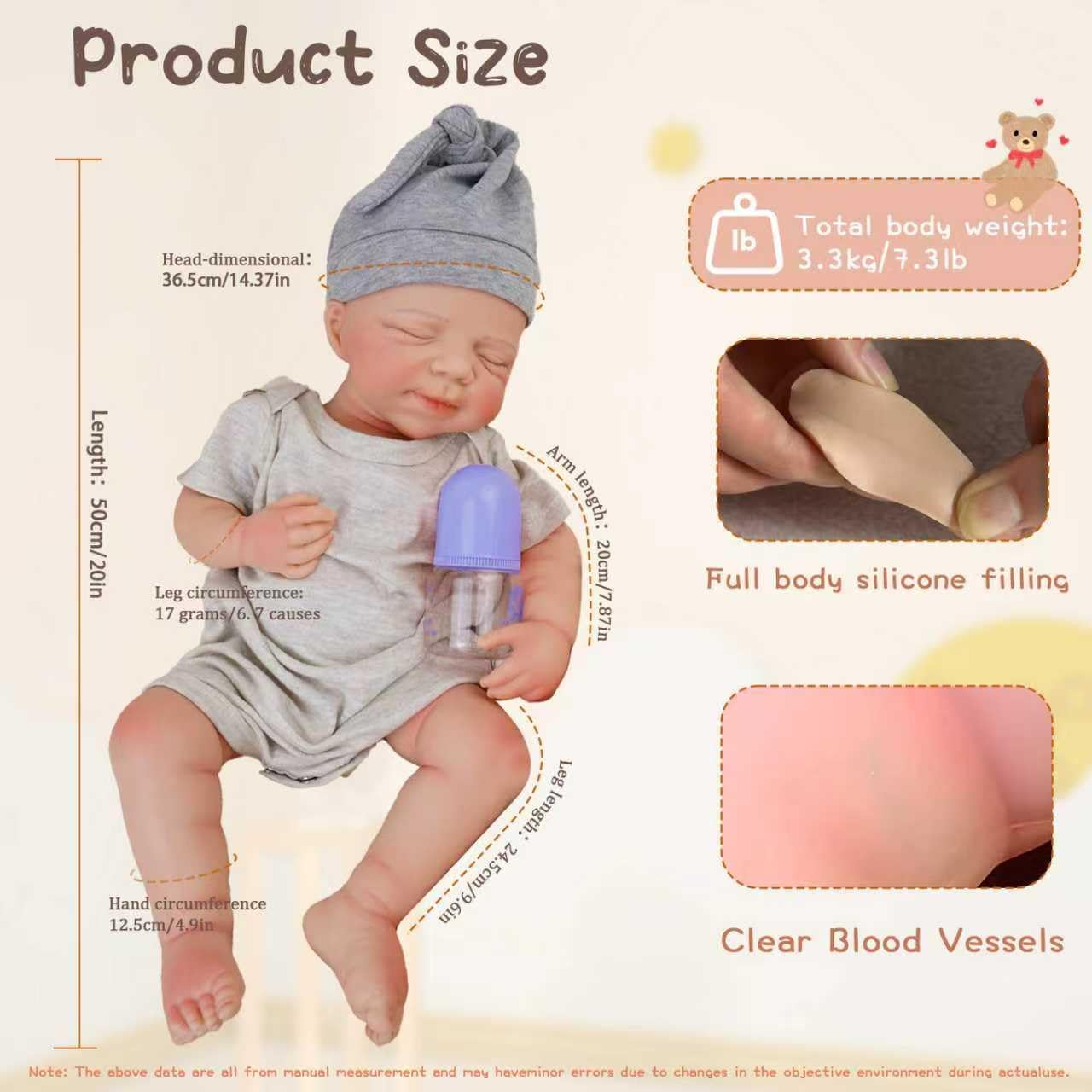 Full Silicone Reborn Baby Dolls-20 Inch Realistic Newborn Anatomically Correct Boy with Realistic Blood Vessels and Skin，Silicone Full Body Lifelike Baby,Great Gift for Children,with Gift Box