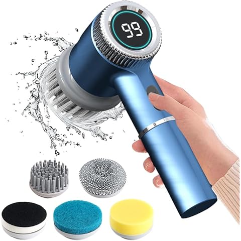 Electric Spin Scrubber, Cordless Shower Scrubber with Battery Level Display,Cordless Electric Shower Scrubber with 4 Replaceable Shower Cleaning Brush Heads for Bathroom Tile Floor Kitchen Stove Cover