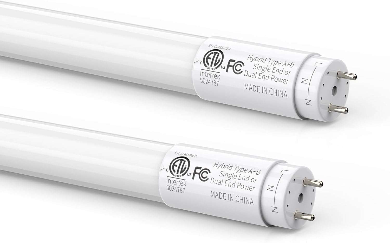 JESLED 2 Pack 4FT T8 LED Bulbs, 18W 2400LM 4000K Led Tube Light, Plug and Play or Ballast Bypass, Hybrid Type A+B T10 T12 Fluorescent Bulbs Replacement, Single or Double End Powered, ETL