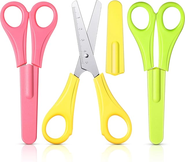 Safety Scissors Children Handle Pre-School Training Scissors Plastic Safety Handmade Scissors with Spring for Christmas Scrapbooking, Art Craft,TeachingPack of 3