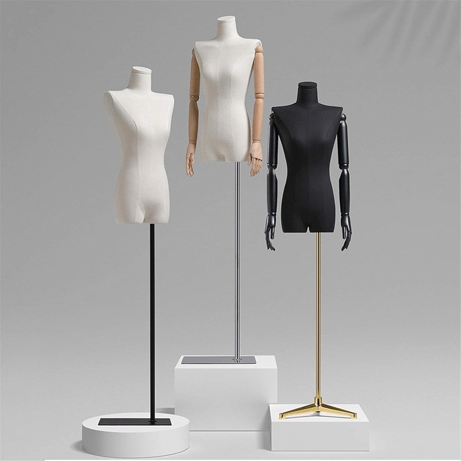 Mannequin Torso, Model Prop Display Stand Height Adjustable Studio Clothing Dress Form Linen Fabric Iron Square Base