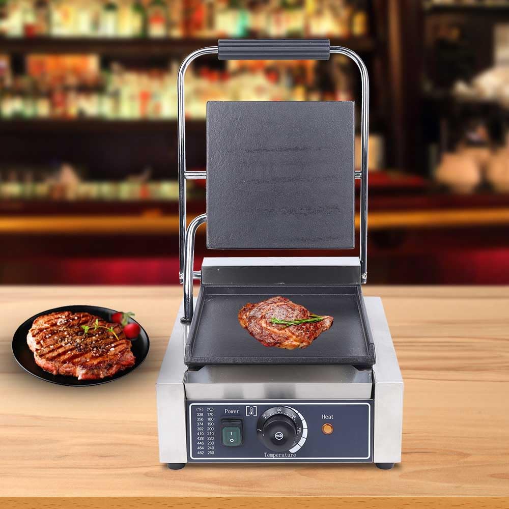 Commercial Panini Grill, 110V 1800W Electric Sandwich Panini Maker, Flat Stainless Steel Sandwich Press Grill, with Temperature Control 122-572?, for Hamburger Steak Bacon