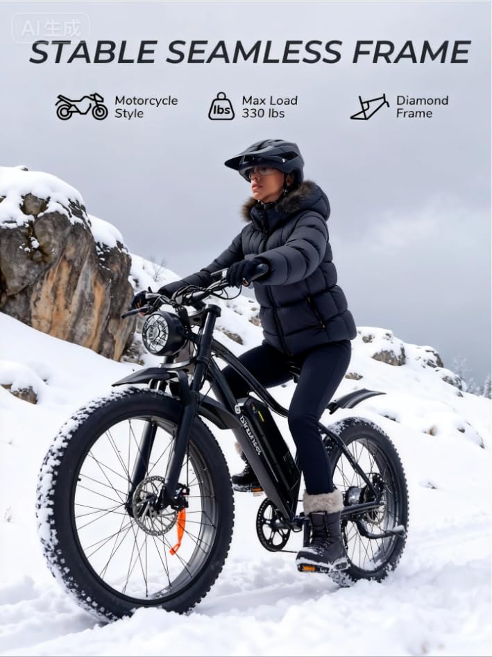 Image of isinwheel M10Plus Electric Mountain Bike for Adults, 26 inch*4.0 Fat Tire Ebike with 48V 13Ah Removable Battery, 1000W Peak Motor Electric Bicycle, 120KM Pas Range & 45KM /H Speed, 7 Speed for Snow