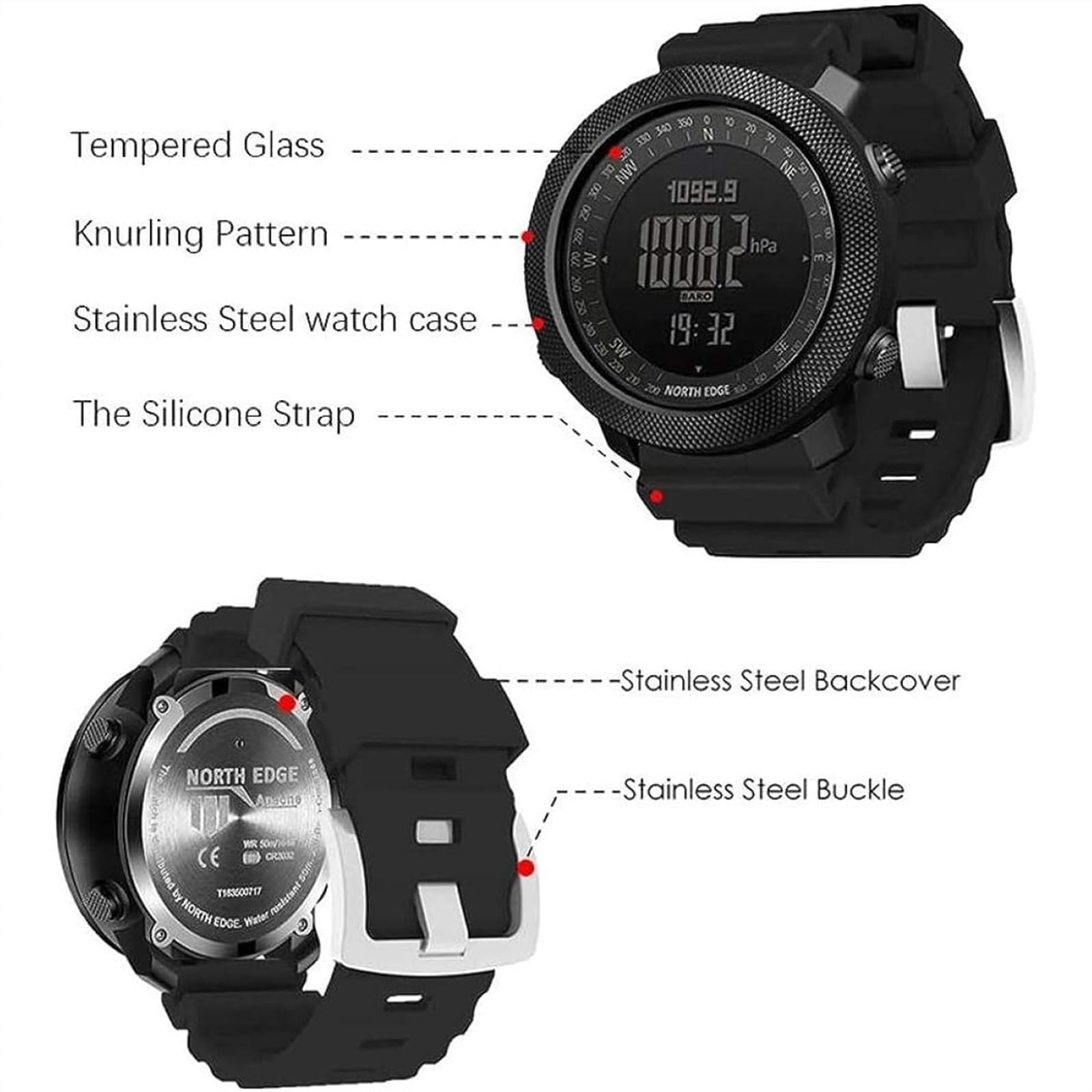 GussTa Orologio militare da uomo, sportivo, digitale, impermeabile, con cronometro, misurazione dell'altitudine e della pressione, per escursionismo, corsa, alpinismo, nuoto