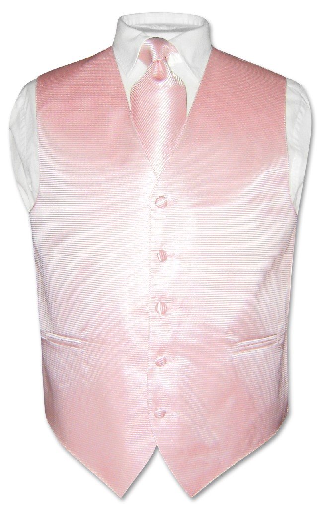 vesuvio napoli Men's Dress Vest NeckTie PINK Horizontal Stripe Neck Tie Woven Design Set-picture-11