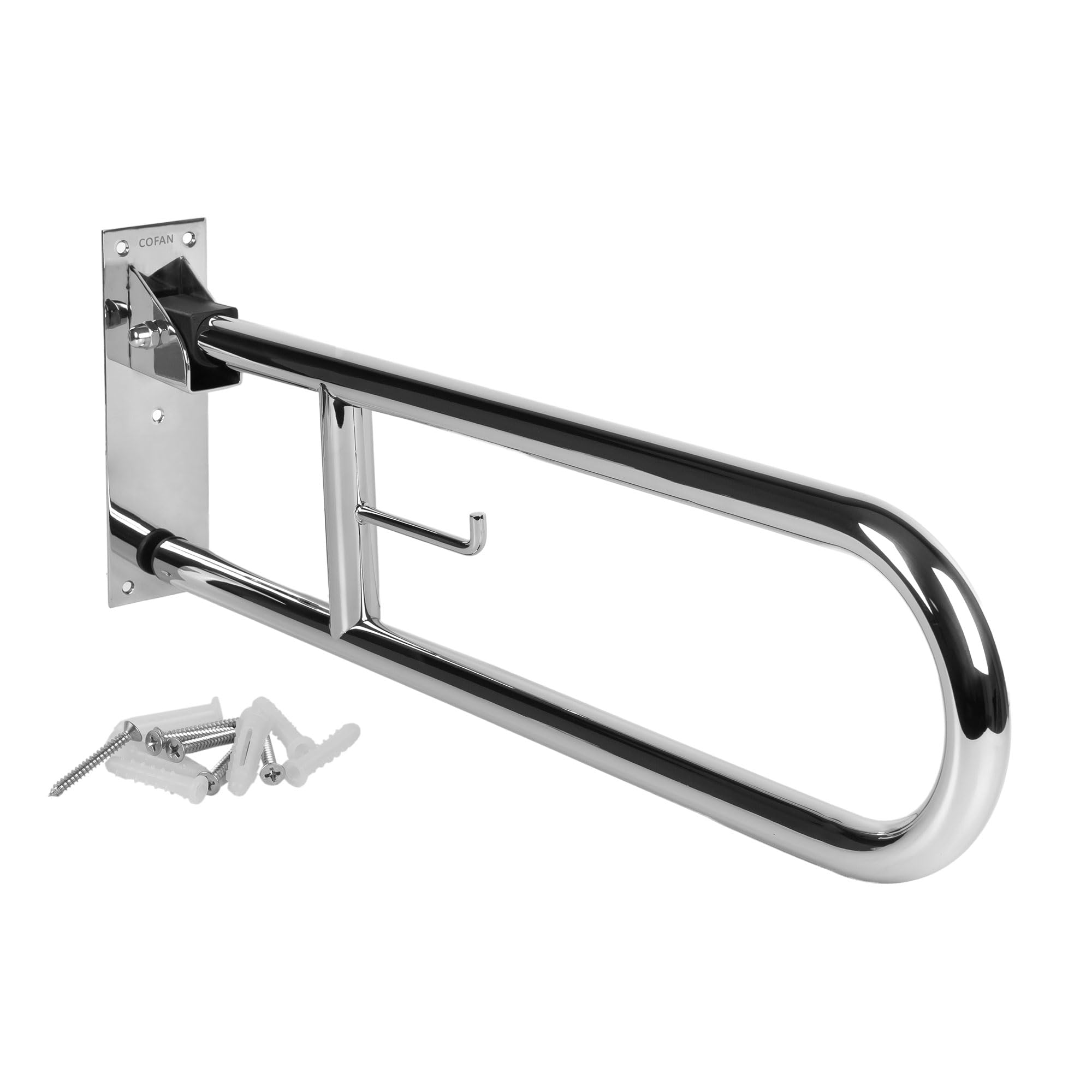 Cofan Barra de Apoyo Abatible Vertical con Accesorio para Papel Higiénico | Medida: 74 cm de largo y 3,2 cm de diámetro