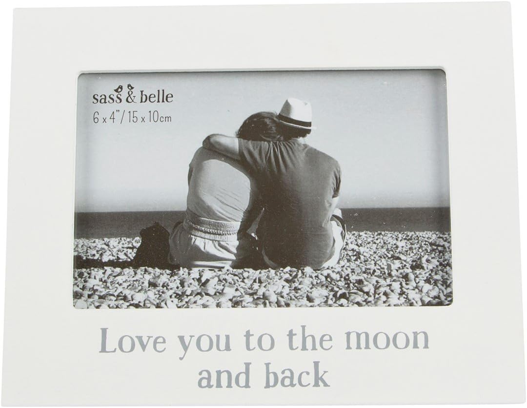 WHITE PHOTO PICTURE FRAME with wording LOVE YOU TO THE MOON AND BACK