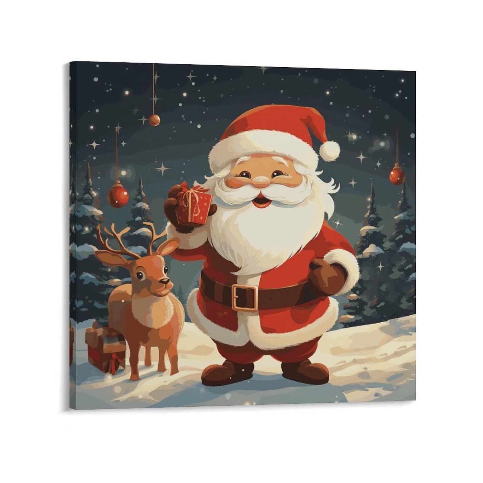 KLOPH Christmas Santa Claus Canvas Wall Art for Living Room 08x8inch Modern Artwork Painting for Bathroom Hanging Canvas Prints Aesthetic Wallart for Bedroom Kitchen Office Wall Decor