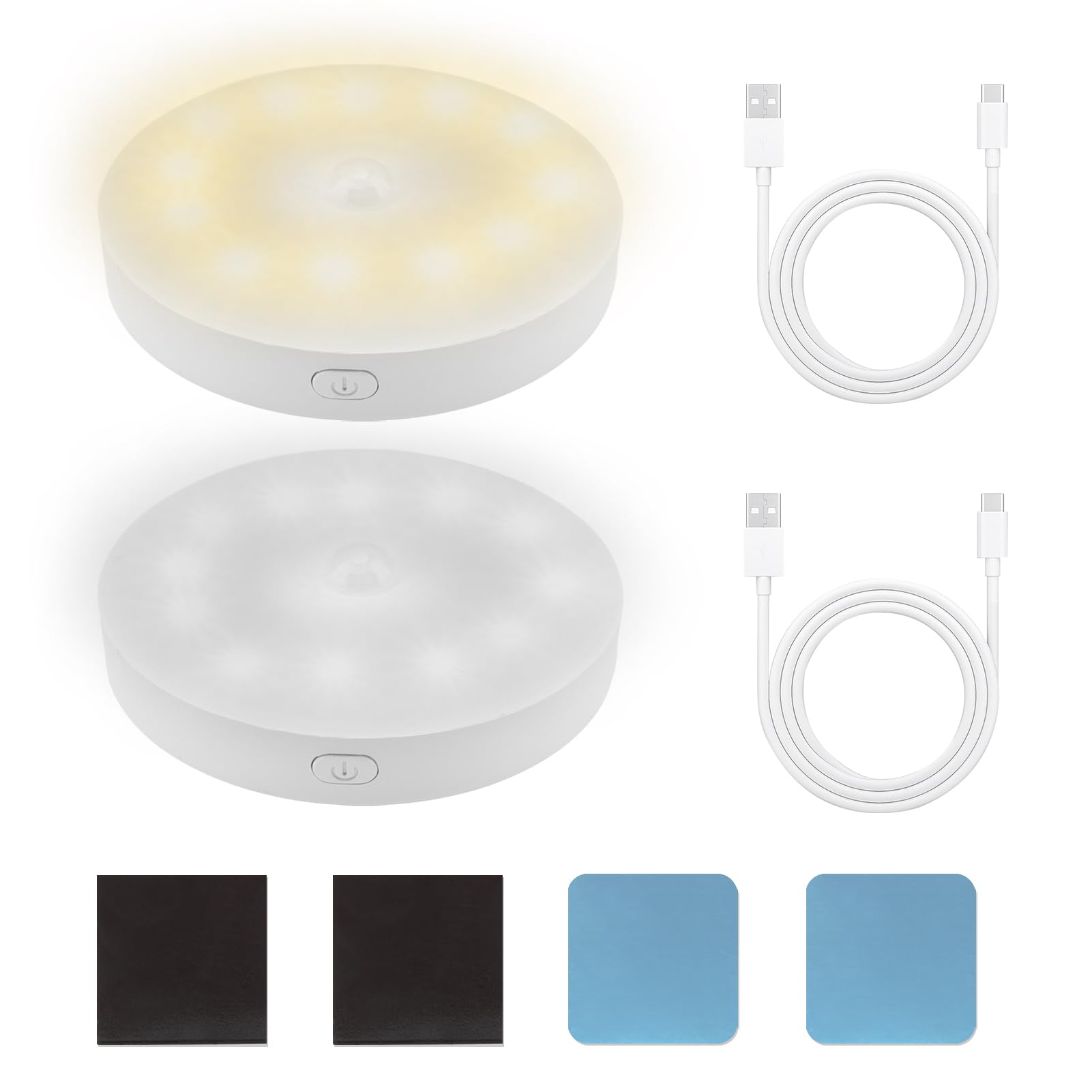 2 Pack Motion Sensor Lights, Night Light Stick on Wall, USB Charging Wireless LED Stair Lights, 3 Modes Wall Lights