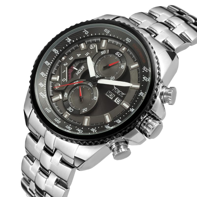 Image of Analog Watch for Men Silver Black- Battery Operated, Stylish Stainless Steel Wristwatch with Classic Round Dial - Formal & Casual Wear Silver Black