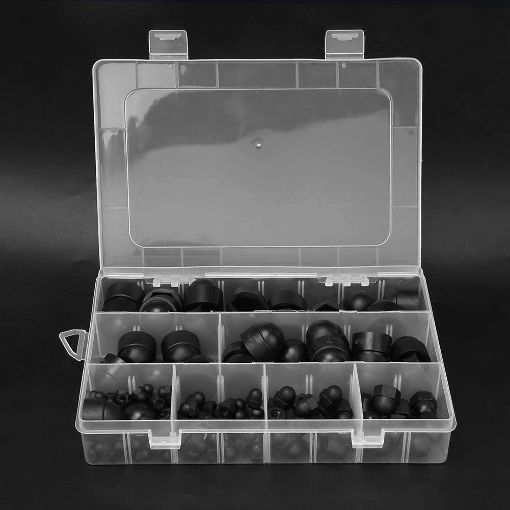 145 pz/scatola Kit Dado a Cupola In Gomma M4 M5 M6 M8 M10 M12 Tappo Dado Esagonale Elementi di Fissaggio(Nero