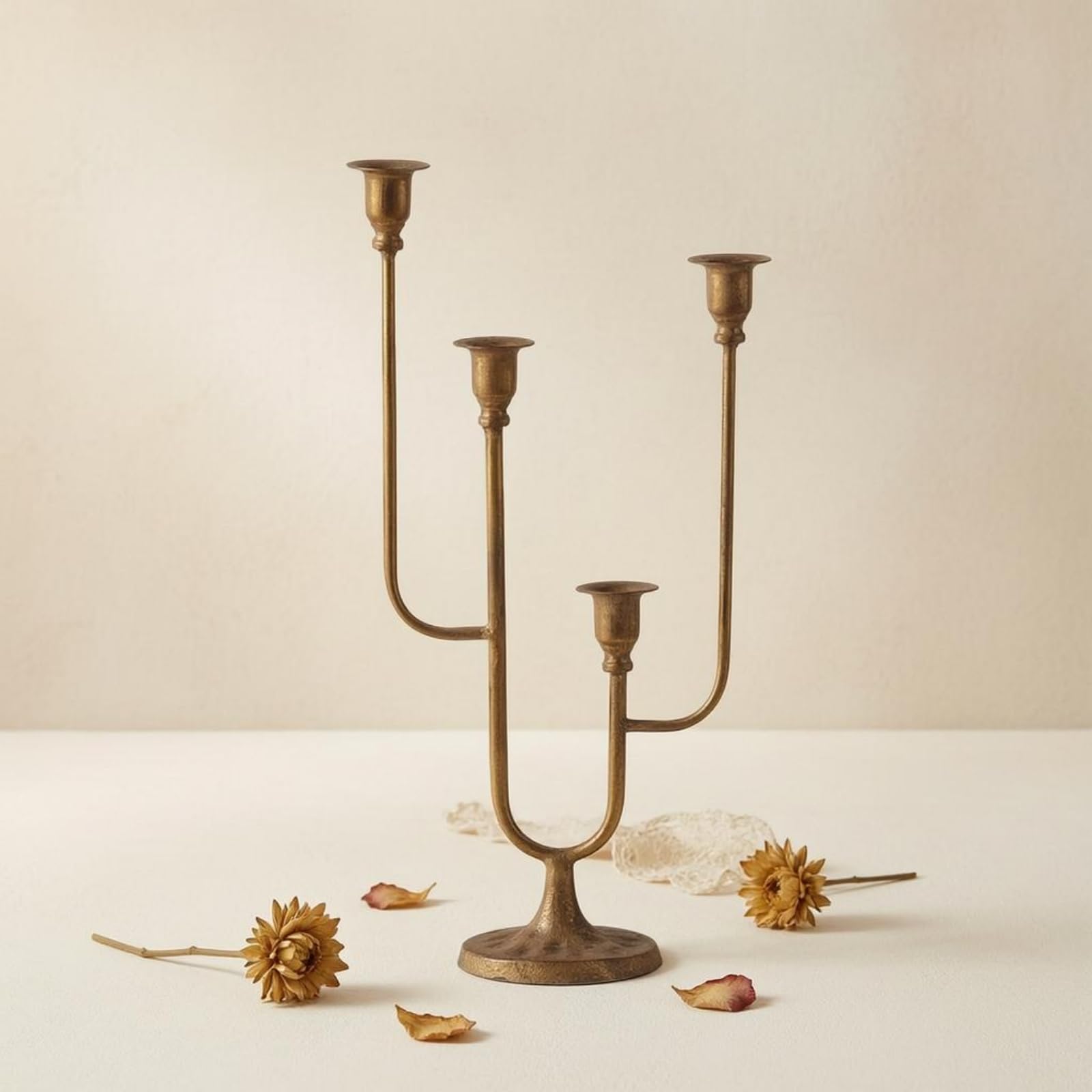 Candelabro Cuatro Brazos Base Redonda Candelabro Hierro Multibrazo Adorno Hogar, Alto