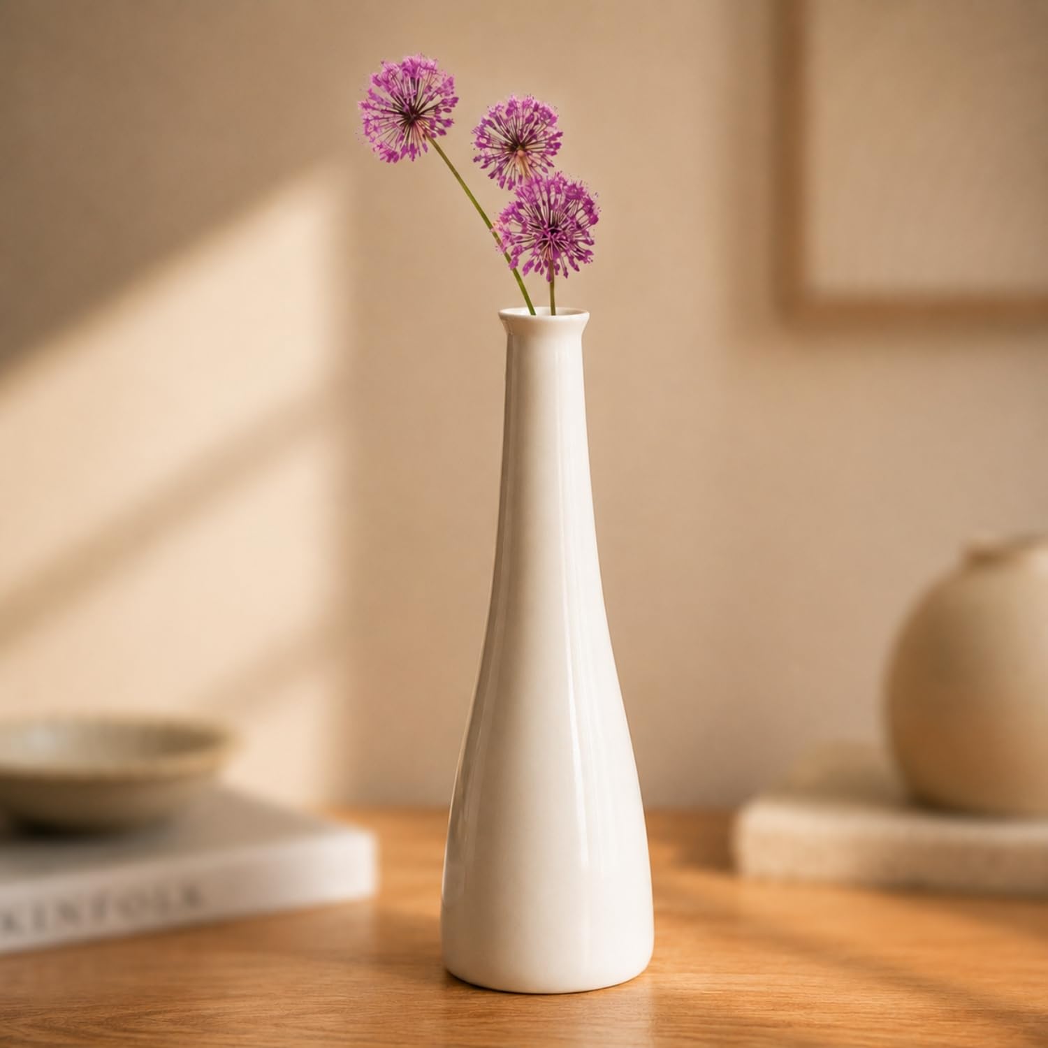 exclusivelane 'minimalistic elevated' ceramic flower vase for home decor flower vase for living room (handglazed studio pottery, 13.3 inches) | ceramic flower vases for home decoration