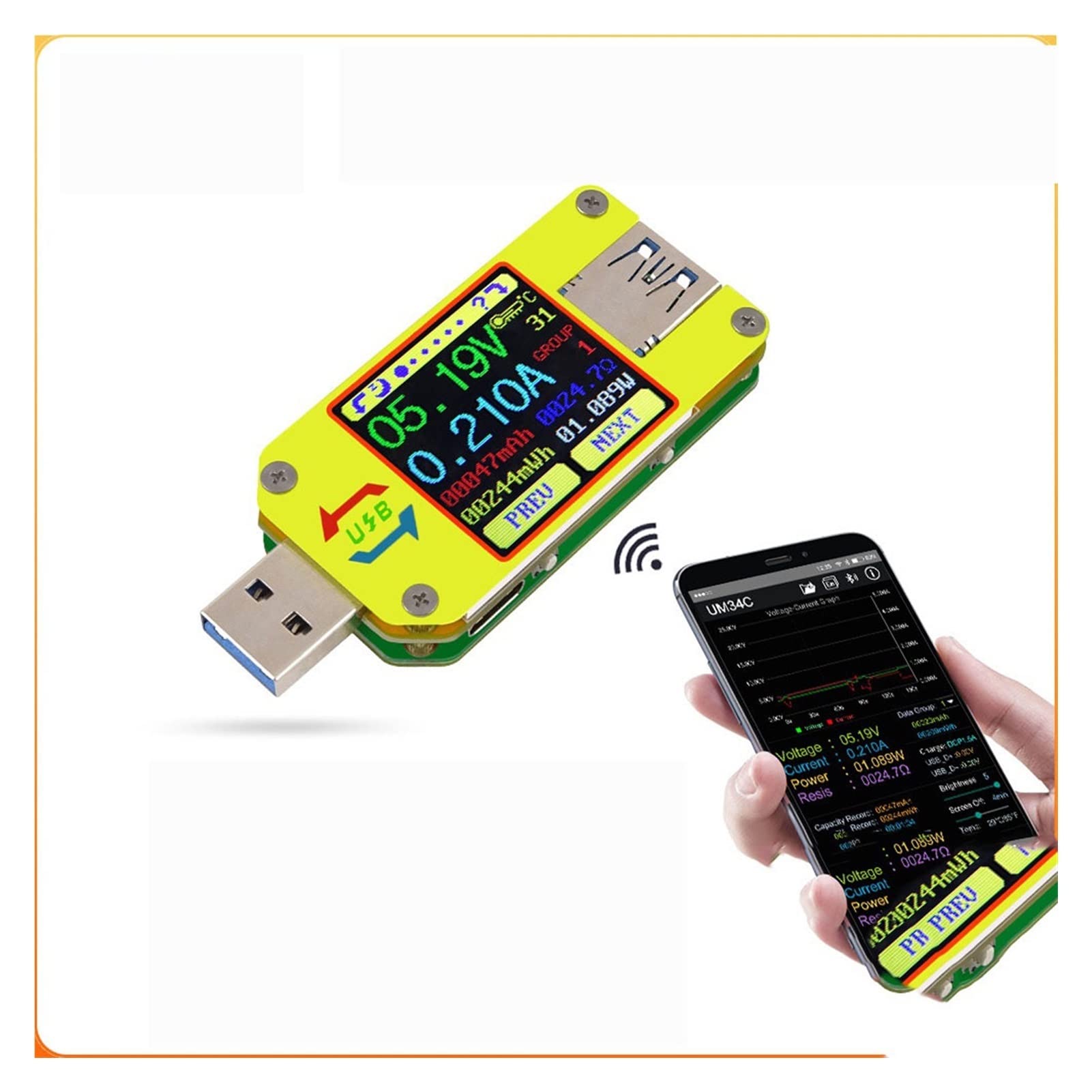 Urządzenie pomiarowe tester USB Rd um34 um34c. dla Aplikacja USB 3.0. Rodzaj -CDC Napięcie AMMETER VOLTMETER Miernik Aktualny miernik naładowania baterii Tester oporności na kabel(UM34C and HD35)
