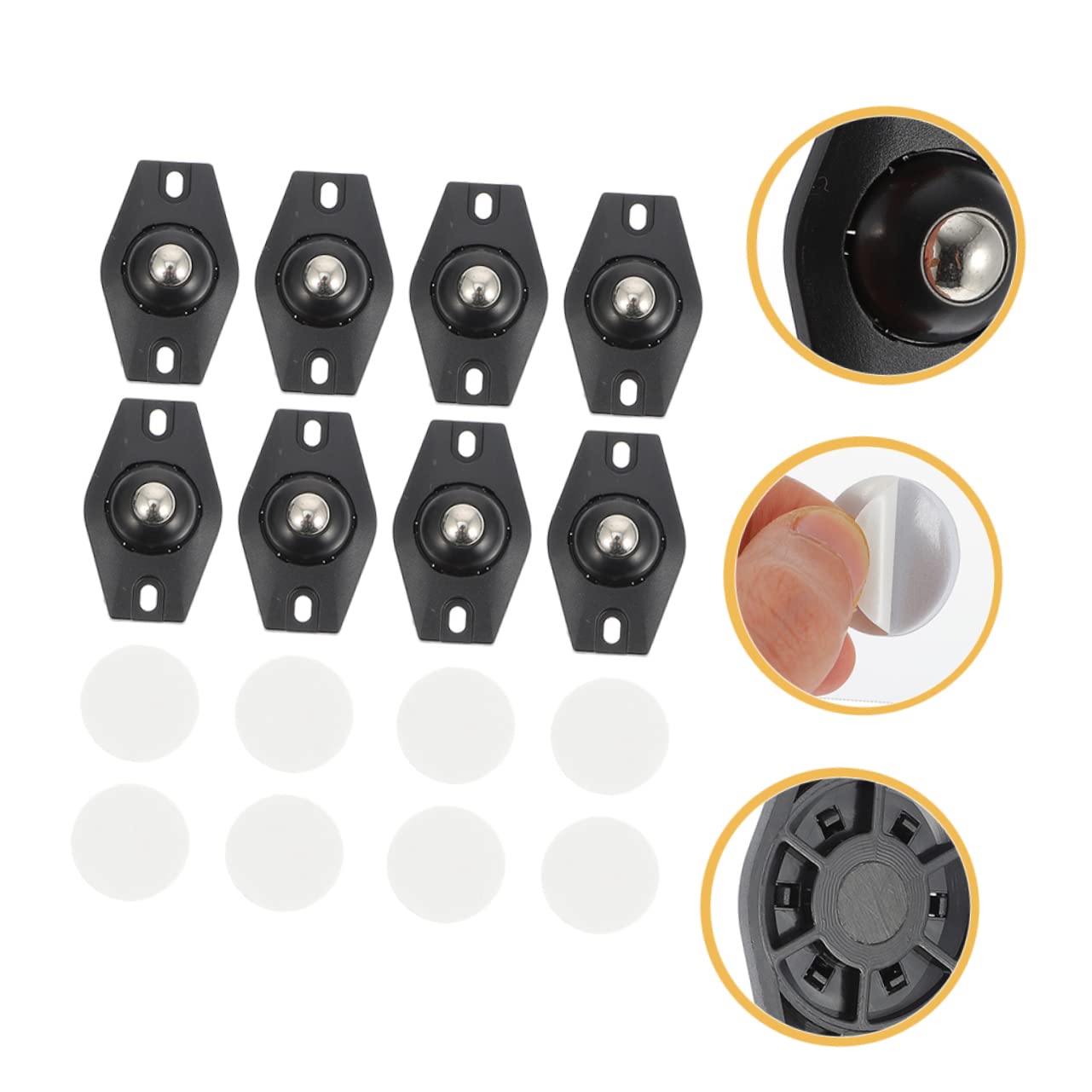 HOMOCONO 16 Pcs Sticky Pulley Mini Trash Bin Smooth Moving Wheels Adhesive Paste Pulleys Base Pulleys Self Adhesive Casters Wheels Garbage Bin Wheels Accessory Casters Plastic Steel Black