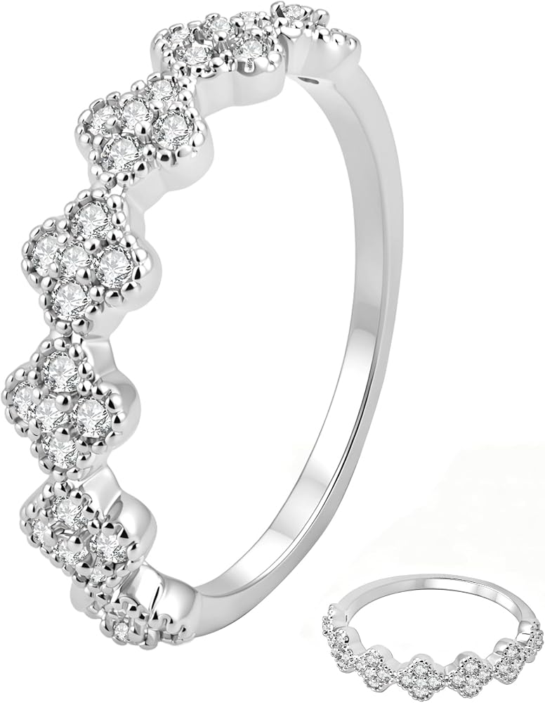 Moissanite Half Eternity Rings, Thick 14K Plated Stackable Rings for Women — 사진 1