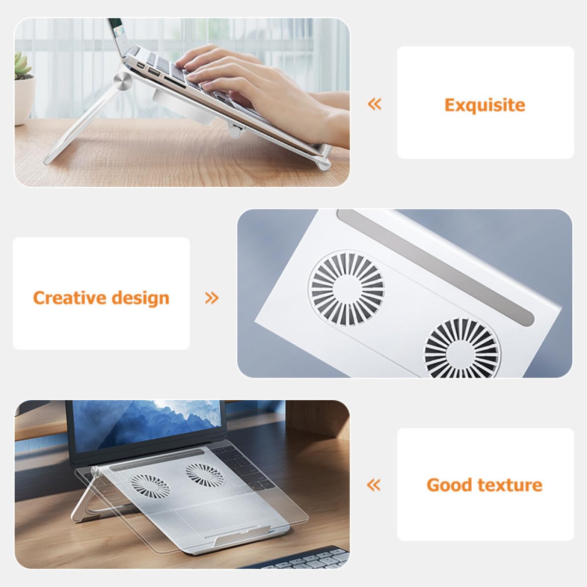INOOMP Soporte para Computadora Portátil Base Refrigeradora Plegable y Fácil de Usar Ventiladores Dobles 3800 RPM, Diseño Triangular de Abs y Silicona para Notebook