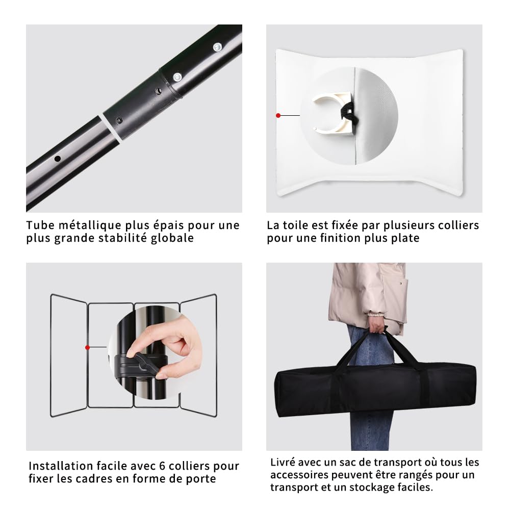 Fond d’Ecran Blanc de 7,87 x 13,12 Pieds avec Support, Grande Toile de Photographie Portable Infroissable Pliable pour Tournage Vidéo en Studio, Photographie de Portrait Gros Plan de Produit