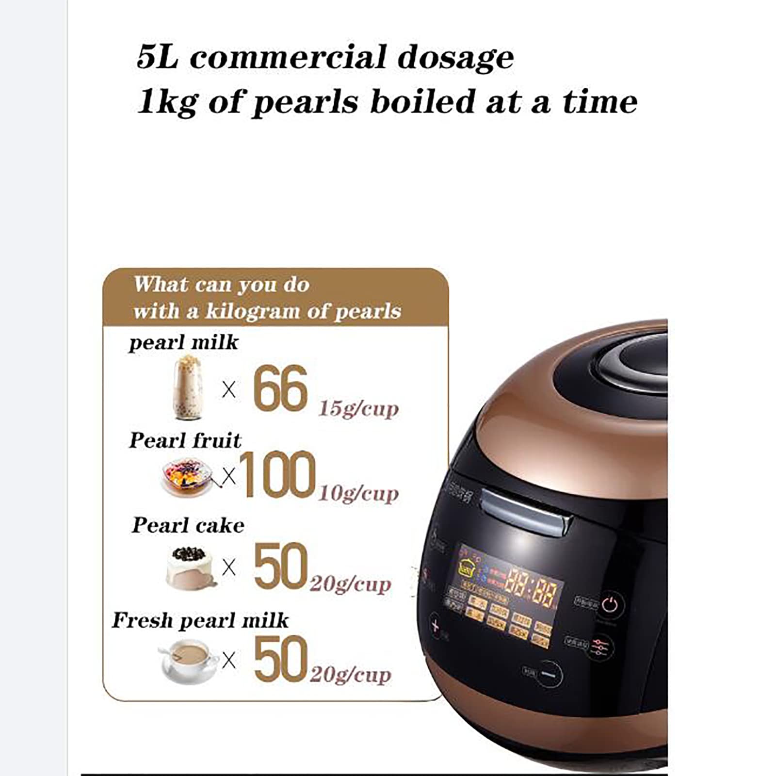 Olla de perla automática, olla de perla comercial con pantalla táctil de 5 l, control de fuego inteligente, se puede programar, revestimiento antiadherente para sartén, para tienda de té con leche,