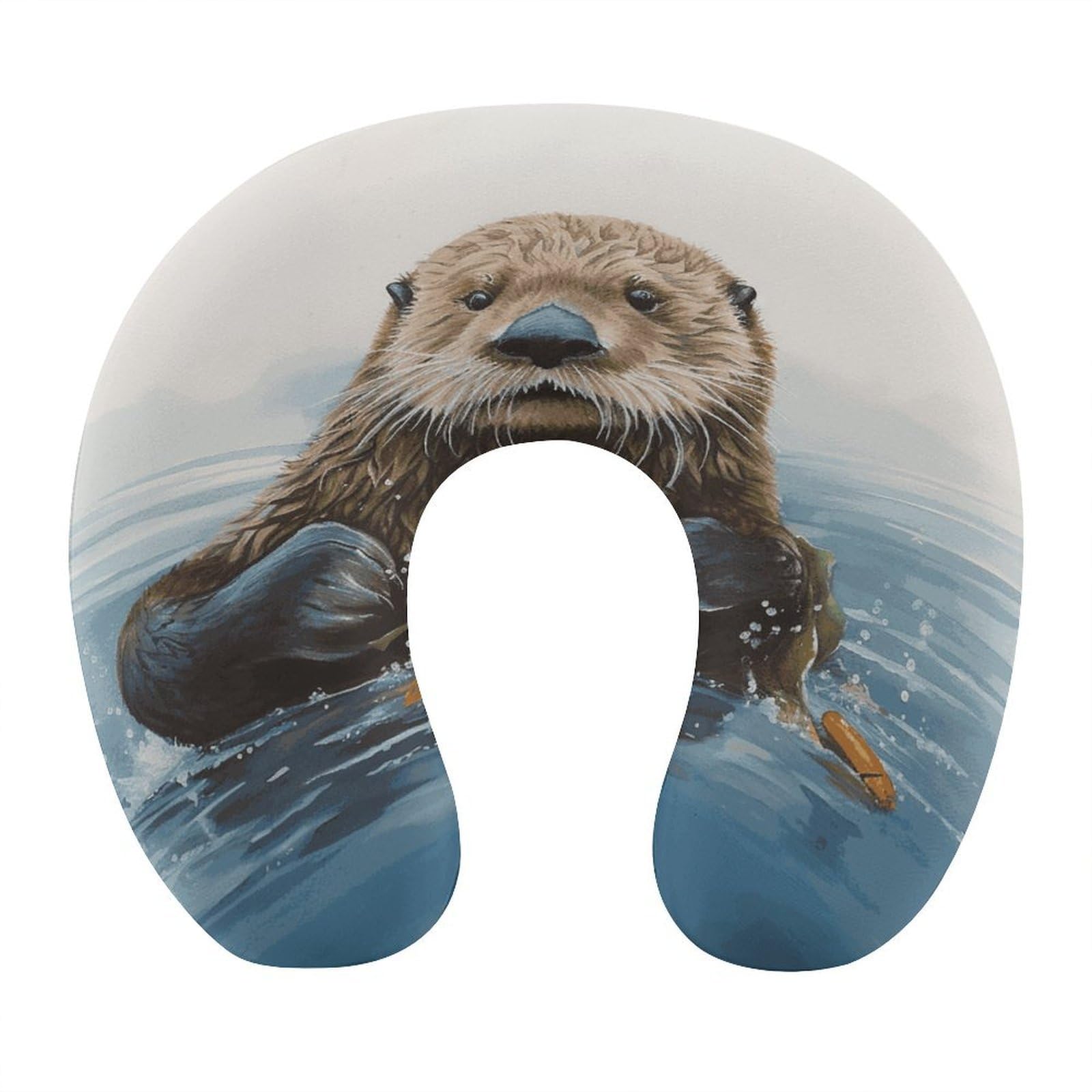 FekiLoot Sea Otter Travel Pillow U Shaped Neck Pillow Comfortable Memory Foam Pillow Portable Soft Headrest Lightweight Neck and Head Support for Planes Trains Self-Driving Cars