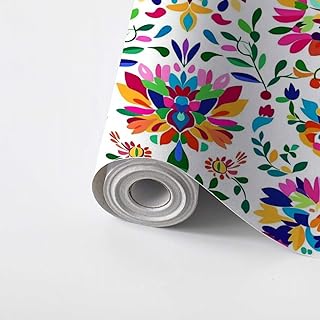 VGHUYEVOGERE Peel and Stick Wallpaper Seamless Mexican Otomi Style Bright Pattern Butterflies Flowers Self Adhesive Wall Mural Contact Paper Renter Friendly Wall Paper for Kitchen Bedroom 24"x118"