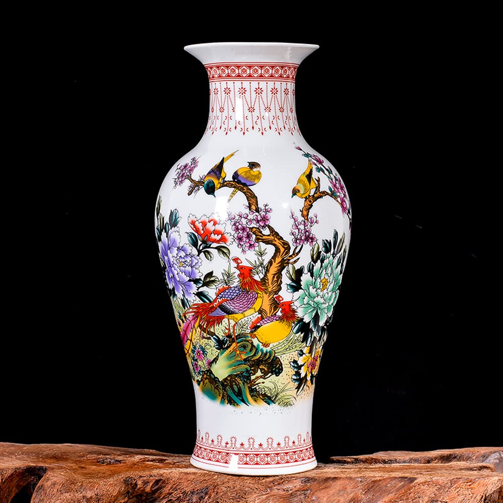 asdchZen Chinoiserie Jingdezhen Porcelain Vase Pastel Landscape Flower Arrangement Dry Flower Living Room Decoration Tv Cabinet Wine Cabinet Porch Decoration With Base,H