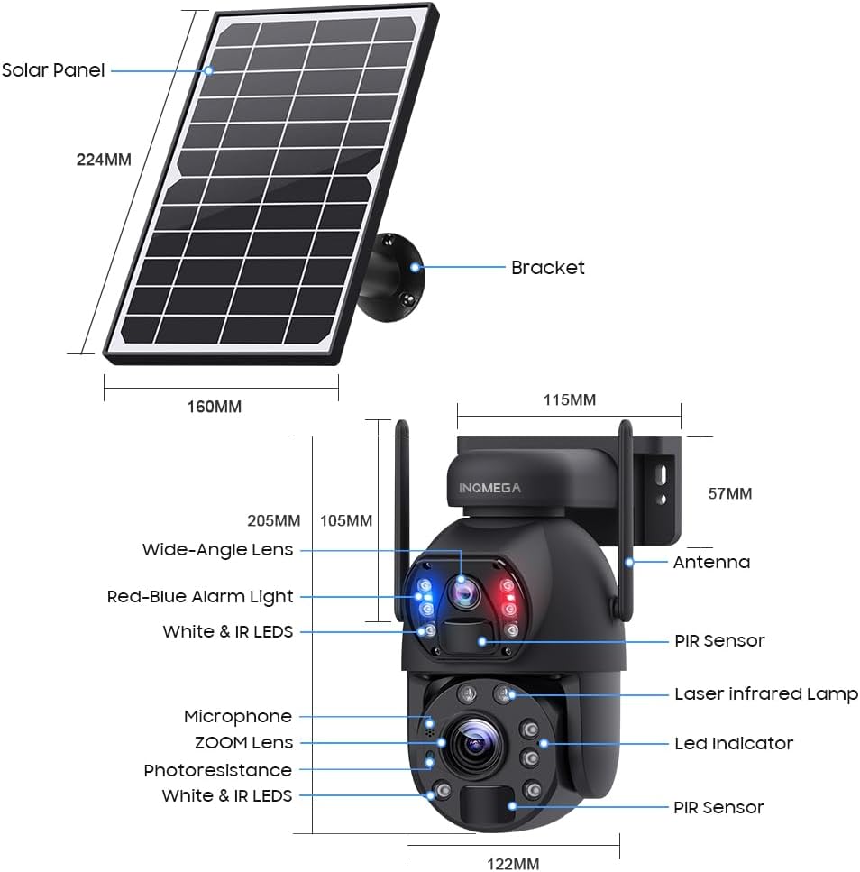 INQMEGA 20X Optical WiFi Solar Security Camera with 6MP Dual-Screen