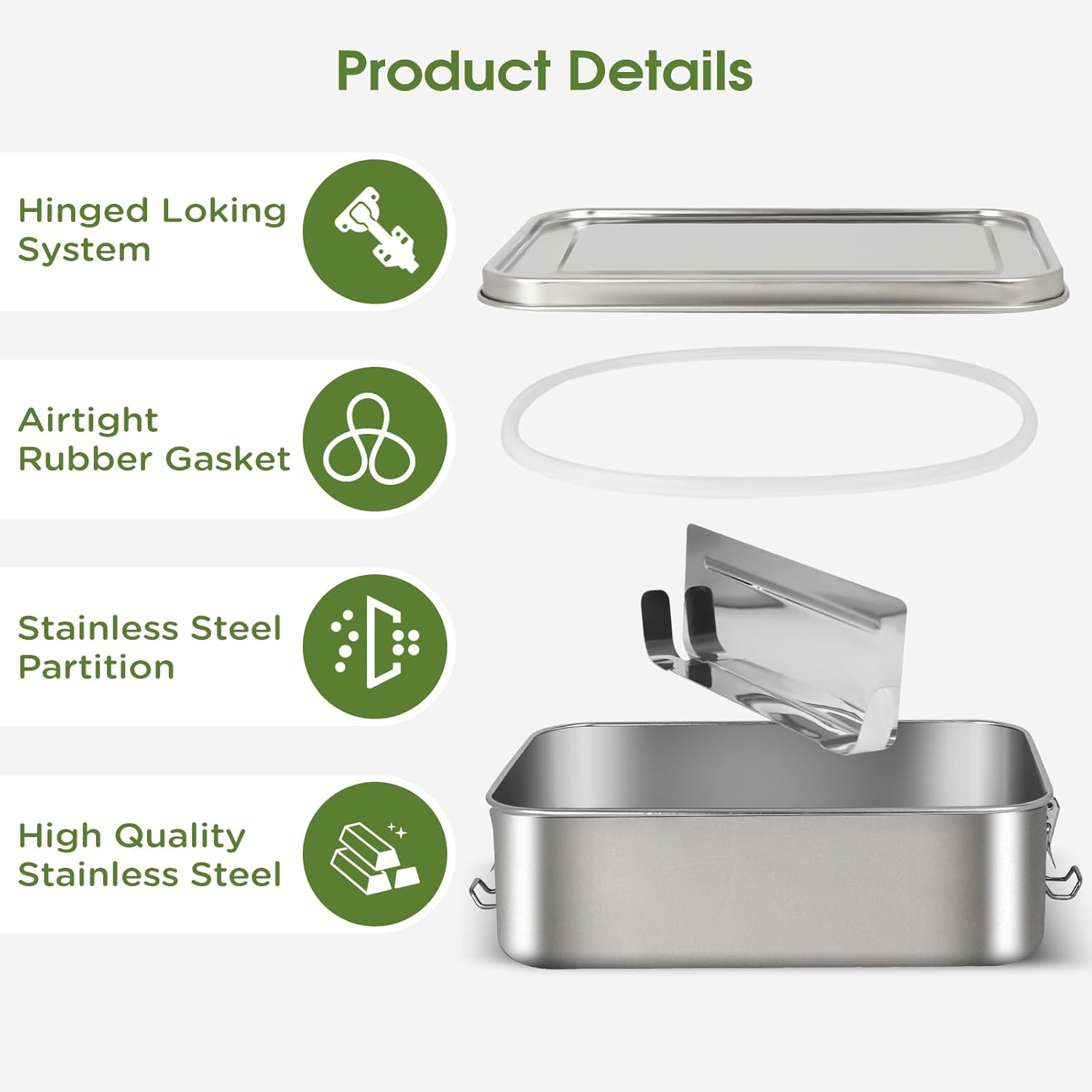 304 Stainless Steel Bento Box 3 Pack Stainless Steel Containers With Lids 81oz/47oz/29oz,Leak-Proof & Stackable Storage Stainless Steel Food Storage Containers for Soup Salad Leftover - Image 4