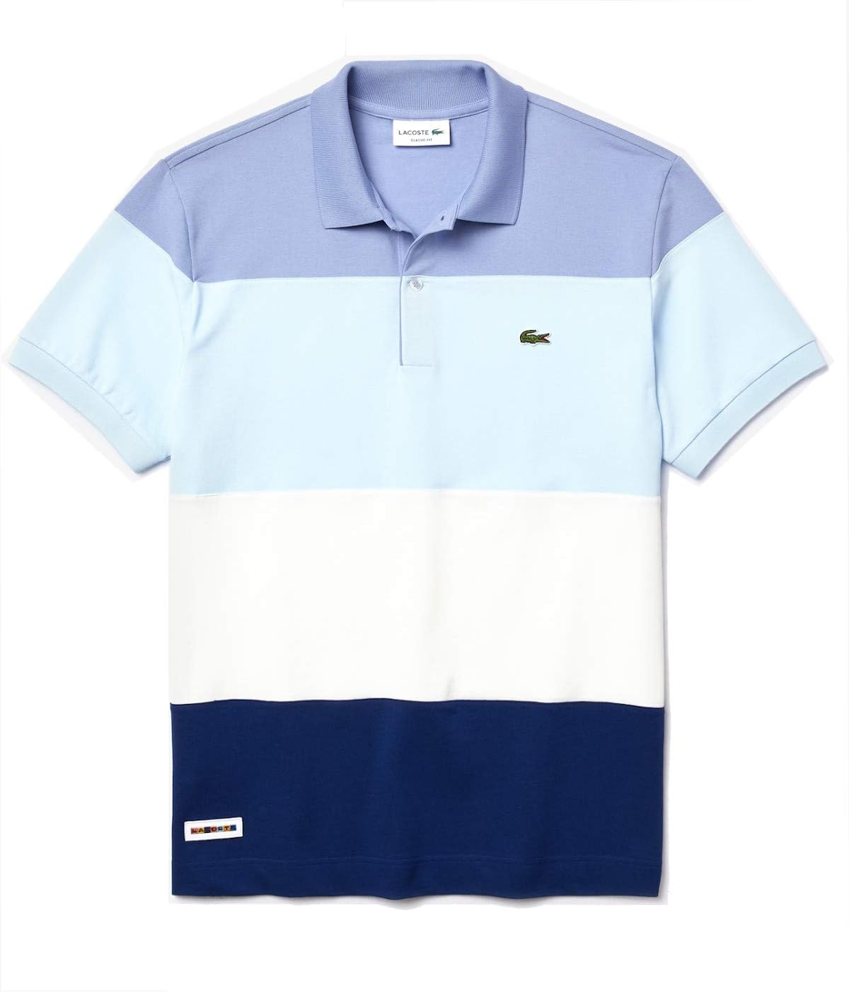 Lacoste Men's Short Sleeve Classic Fit Color Block Polo Shirt, Methylene/Flour-RILL-Purpy, XL