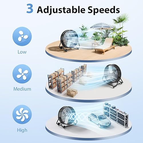Miniatura 4 de LifePlus Ventilador de tambor industrial de 30 pulgadas, 14000 CFM 550W, ventilador de aire de alta velocidad de 3 velocidades, ventilador de metal