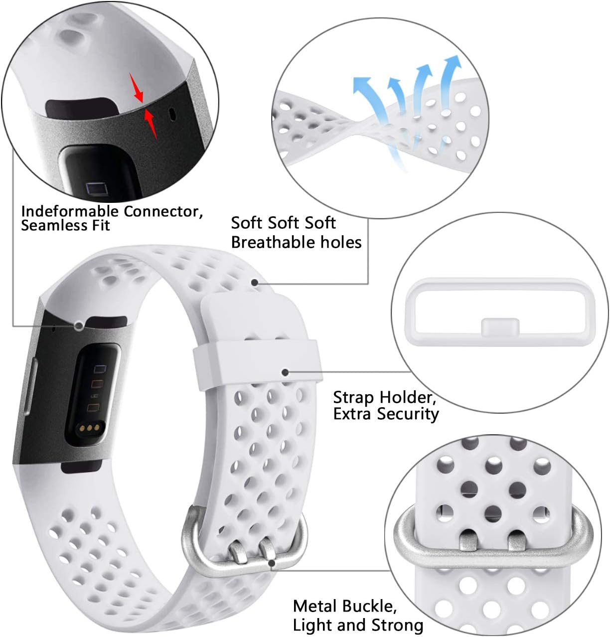 Wepro Bands Compatible with Fitbit Charge 4 / Charge 3 / Charge 3 SE, Waterproof Band with Breathable Holes for Women Men, Small, Large