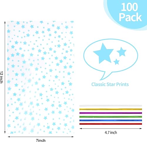 Miniatura 114 de COQOFA 100 bolsas de regalo de estrella rosa de 7 x 12 pulgadas, bolsas de regalo de celofán, bolsas de regalo de fiesta, bolsas de plástico Rosado