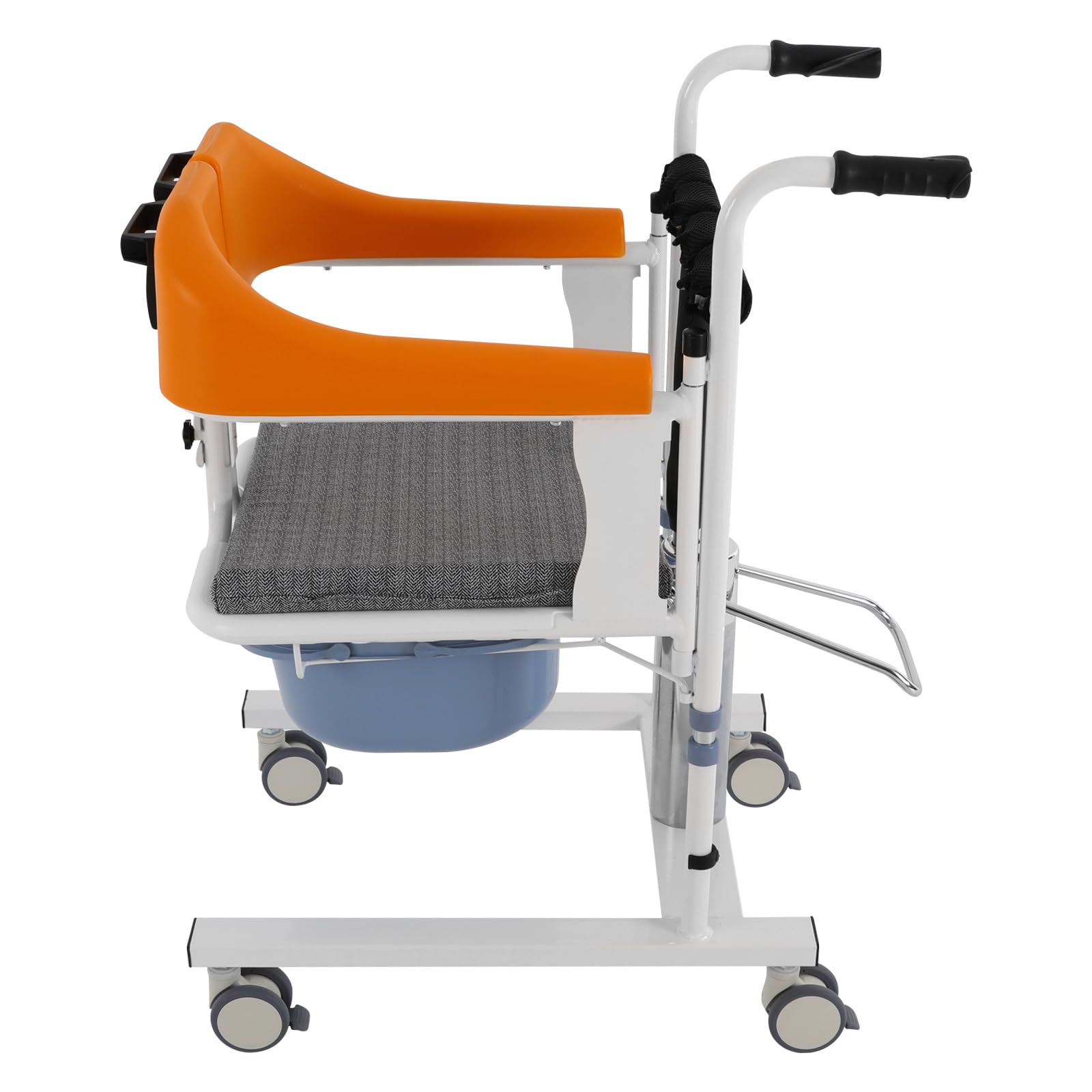 Sollevatore per pazienti, sedia a rotelle per anziani, con ruote, altezza regolabile 42 – 60 cm, sedia a rotelle per WC, per anziani, donne incinte, persone (arancione)